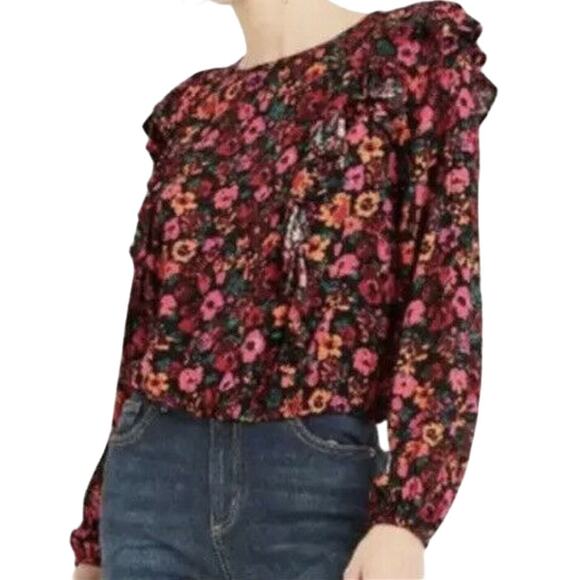wild fable Tops - Wild Fable Red Floral Blouse Size XS Long Sleeve NWT